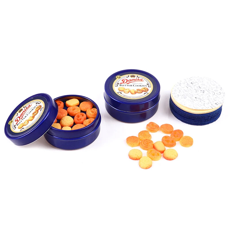 1/12 Dollhouse Danish Cookie Tin Set - Miniature Kitchen Accessory for Dollhouse Decor & Kids’ Toys