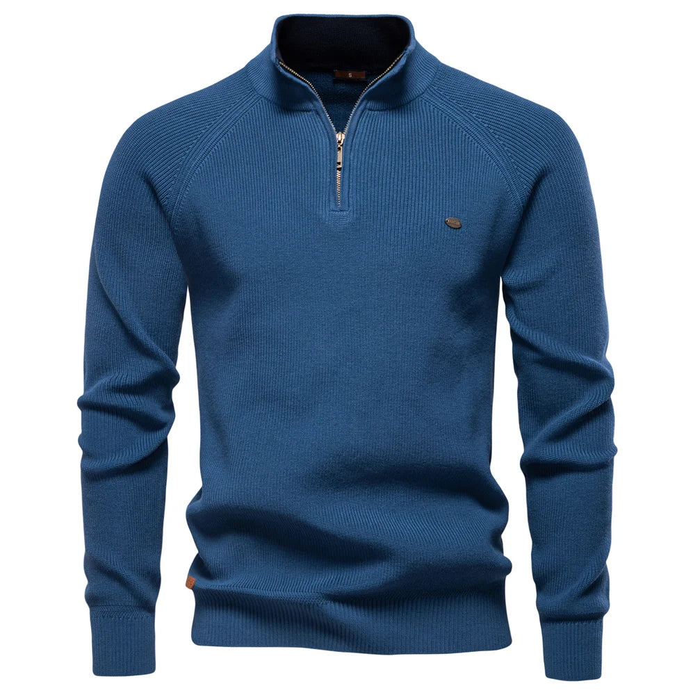 Men's Autumn Cotton Zipper Cardigan - High Collar Warm Knitted Casual Sweater Winter Top