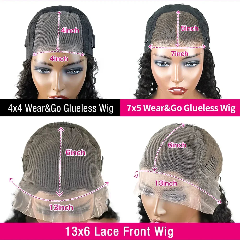 Water Wave Glueless Human Hair Wig β 13x6 HD Frontal, 250% Deep Wave Lace Front & 7x5 HD Lace Closure Wig Sale
