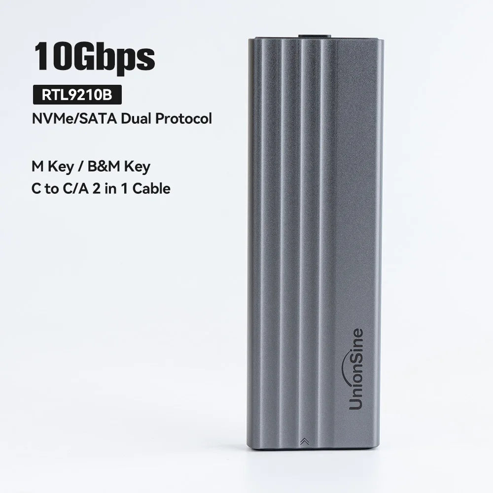 UnionSine 20Gbps M.2 PCIe SSD Case – Dual Protocol M.2 to USB Type-C 3.1 Adapter for NVMe, NGFF, and SATA SSD