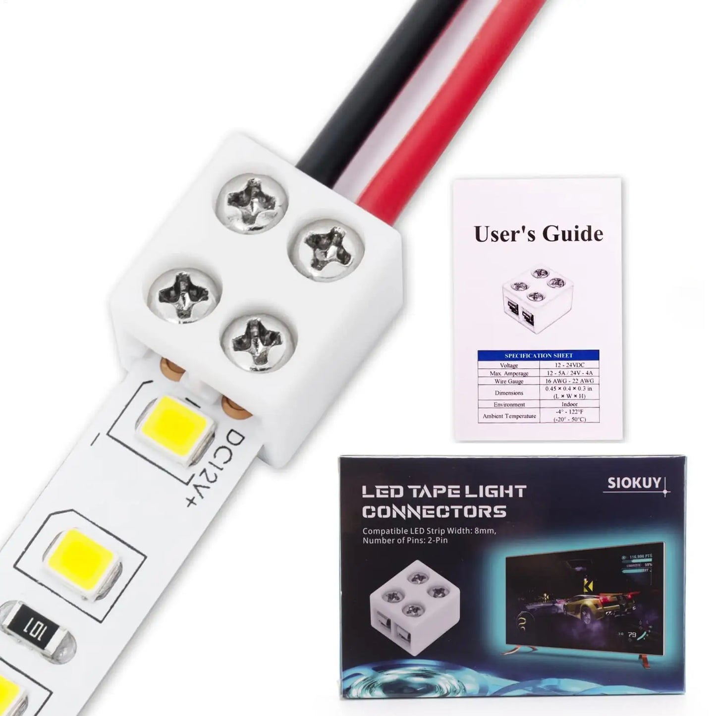 8mm Solderless LED Strip Connectors - Single Color Tape Light Fixed Clamps for Easy LED Installation