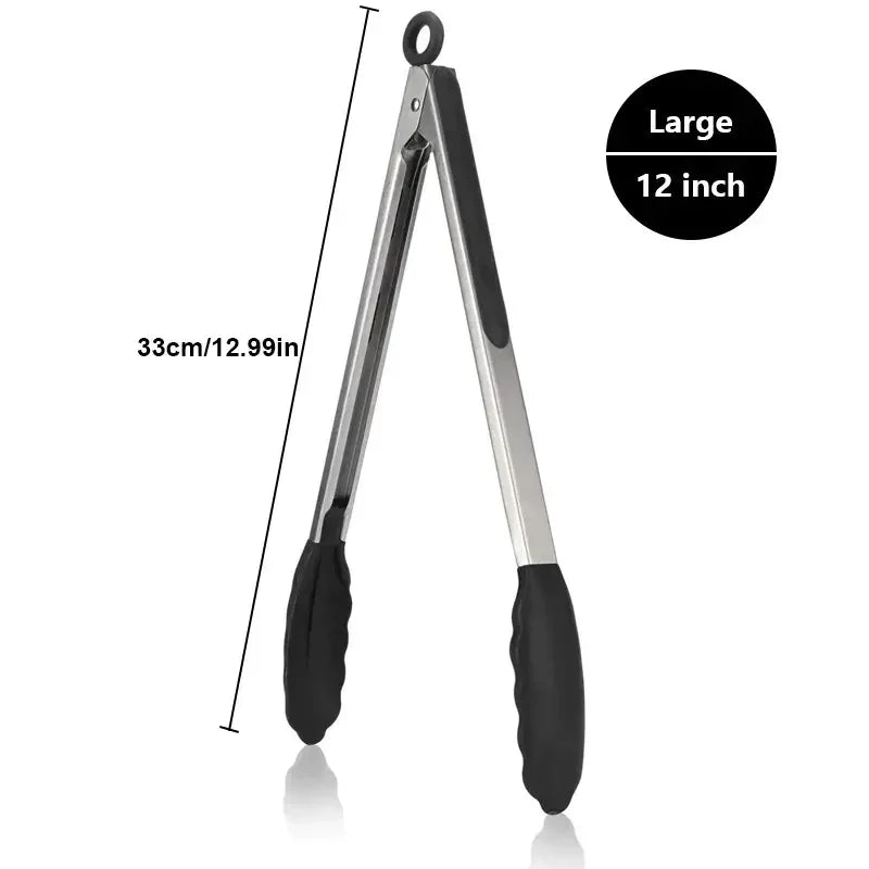 Heavy Duty Stainless Steel Kitchen Tongs - Heat Resistant Silicone Tips with Locking Secure Grip Design