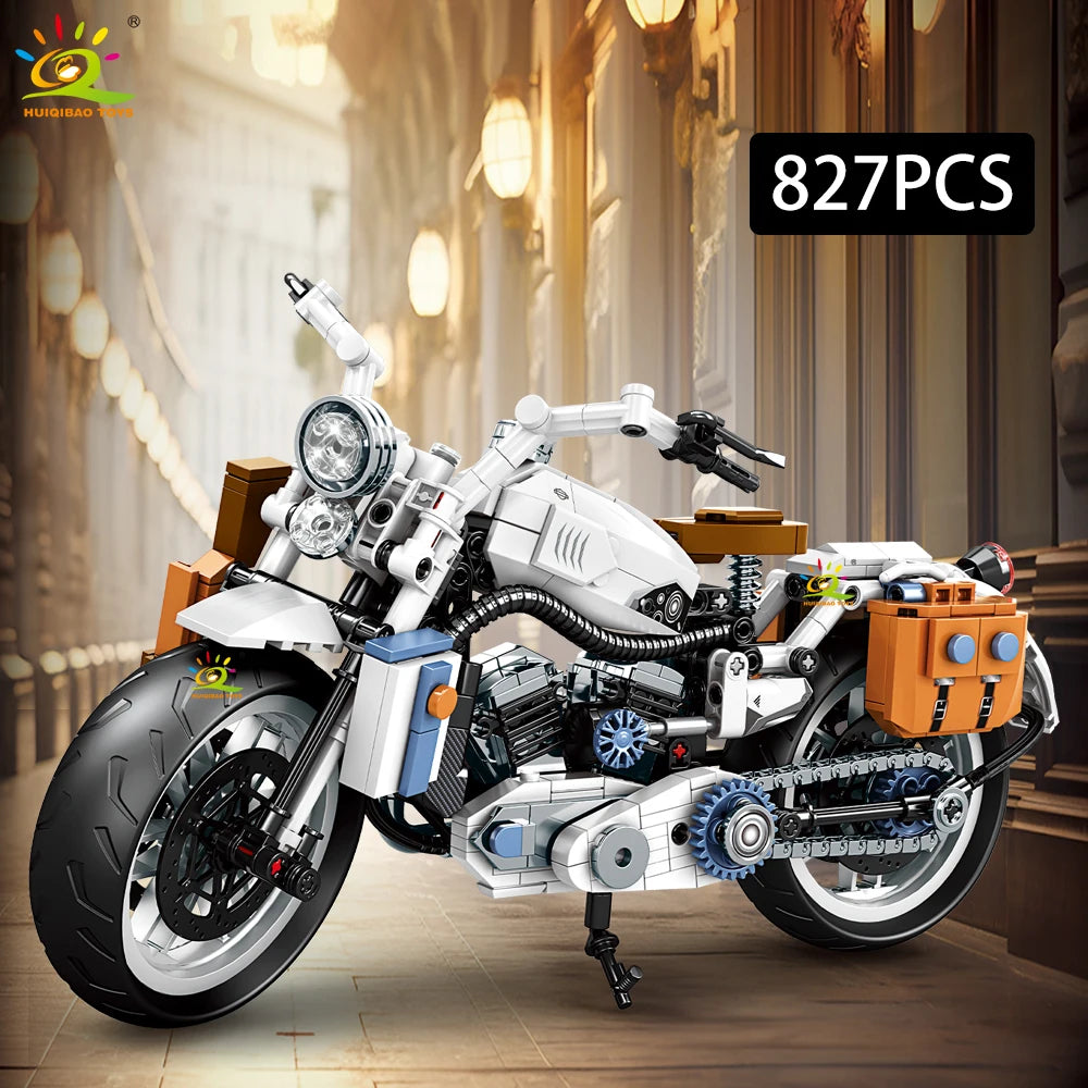 HUIQIBAO 808PCS Technical Motorcycle Building Blocks Set – City Moto Racer Model Kit Bricks Toy for Kids, Boys & Adult Collectors DIY Construction Gift