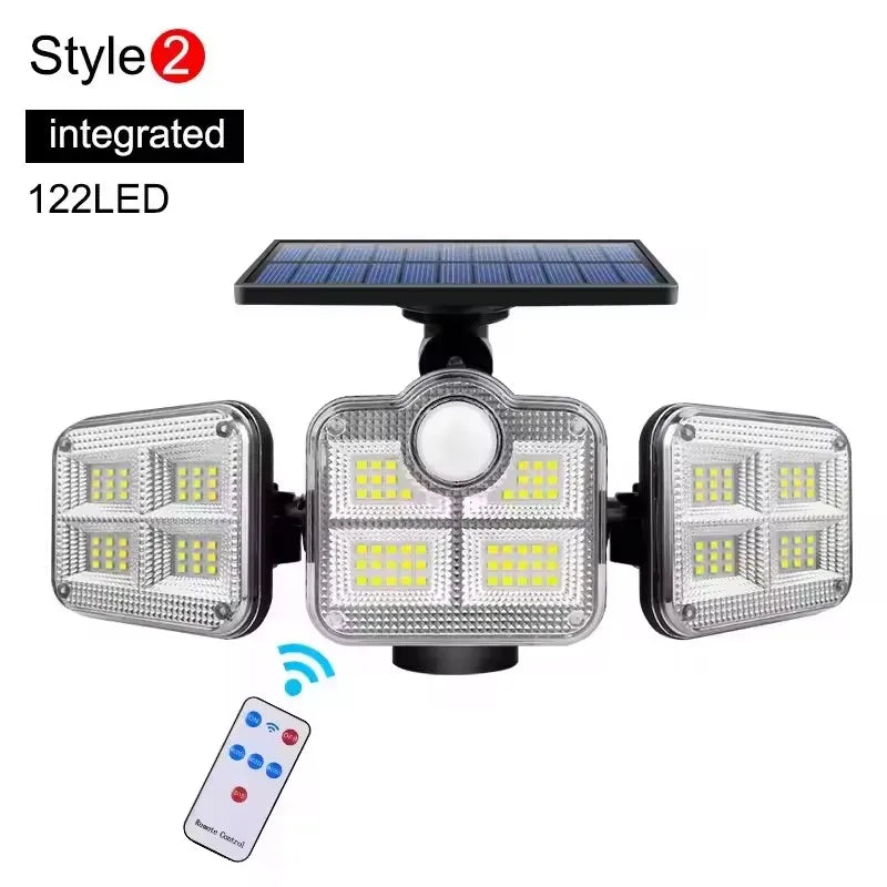 Outdoor 122 LED Solar Motion Sensor Flood Light, 4-Head 3000 Lumens Waterproof Security Lamp with 270° Wide Lighting Range