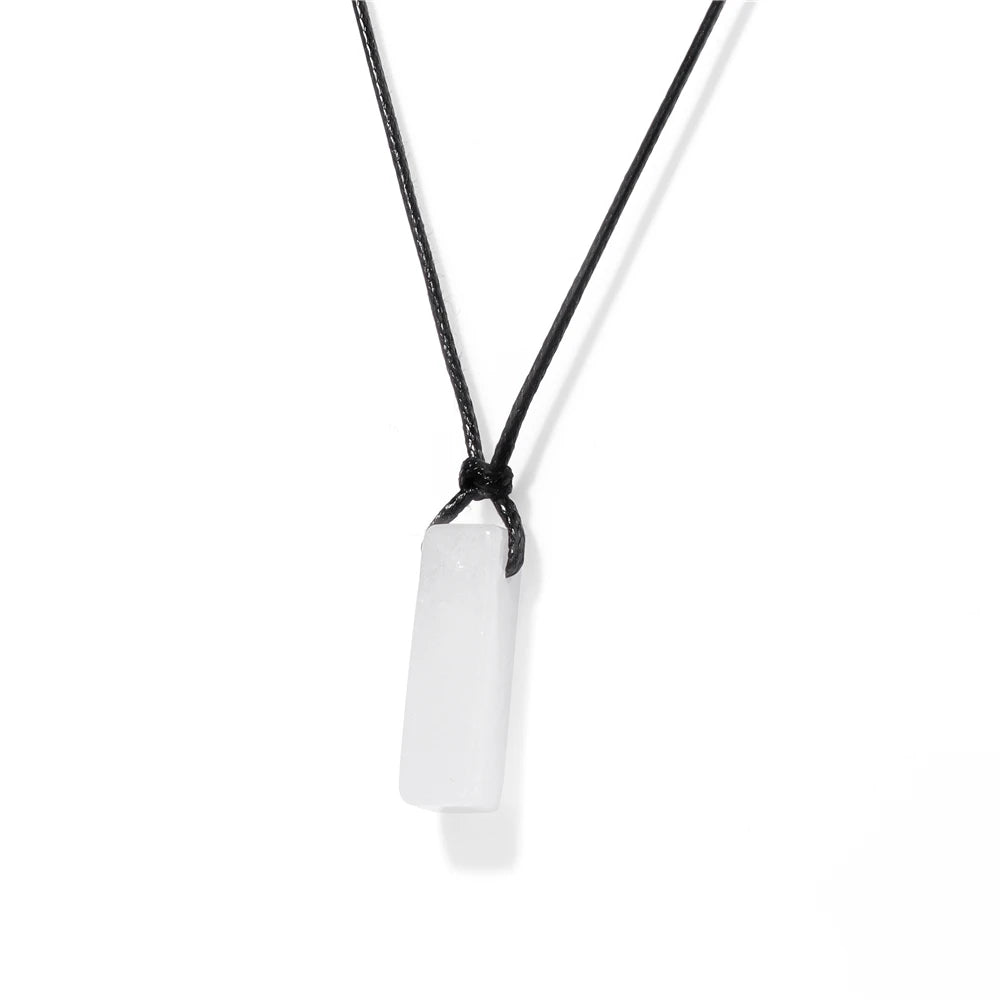 Men's Vintage Rectangle Obsidian Pendant Necklace – Natural Tiger Eye & Labradorite Gem, Leather Rope Braid Healing Jewelry