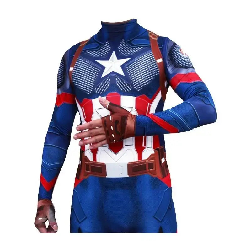 Captain America Cosplay Costume β Superhero Jumpsuit Bodysuit for Adults & Kids, Halloween Party Zentai, Asian Size