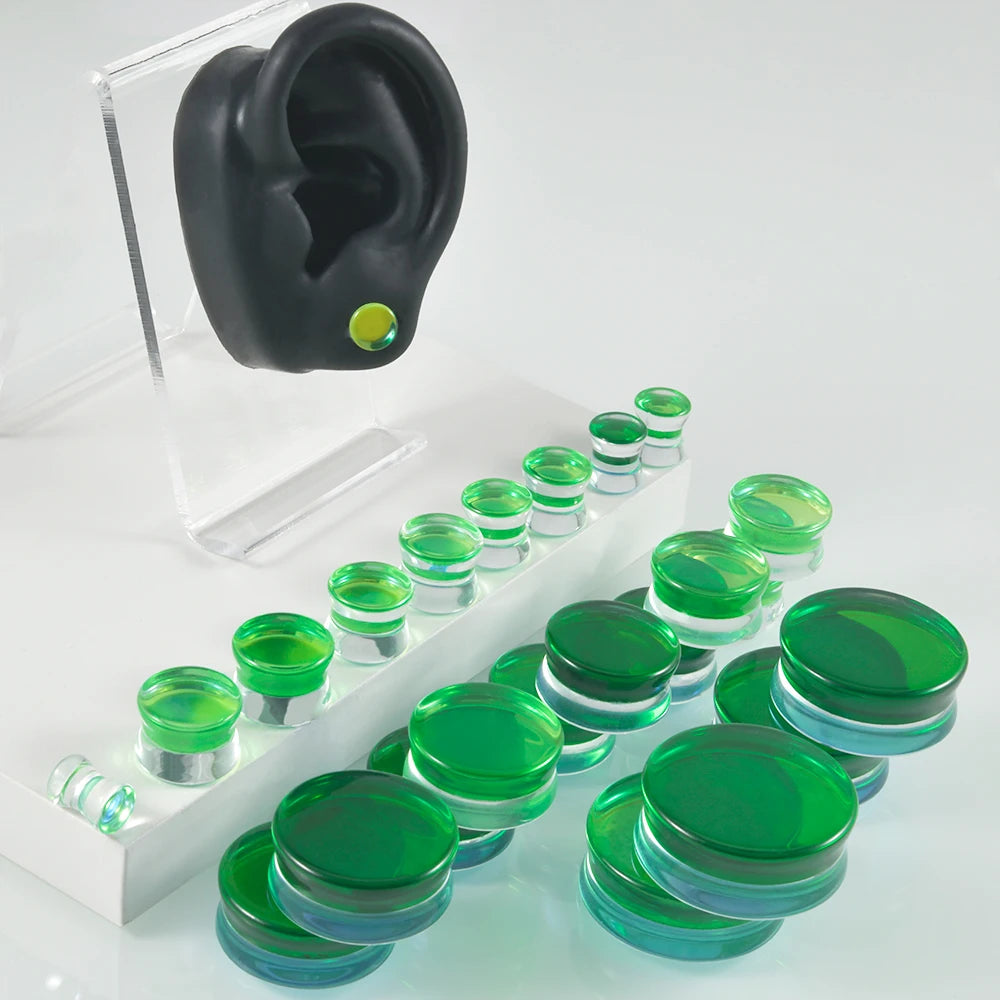 Natural Glass Double Flared Ear Plugs β Colorful Ear Tunnel Gauge Expanders Body Piercing Jewelry