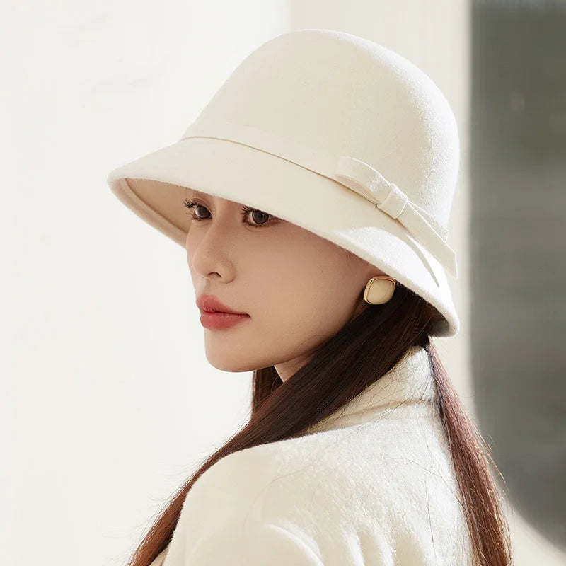 Women's Tweed Hat for Fall and Winter - Hepburn Style Elegant Warm Felt Fishing Cap with High-Class Bowler Design