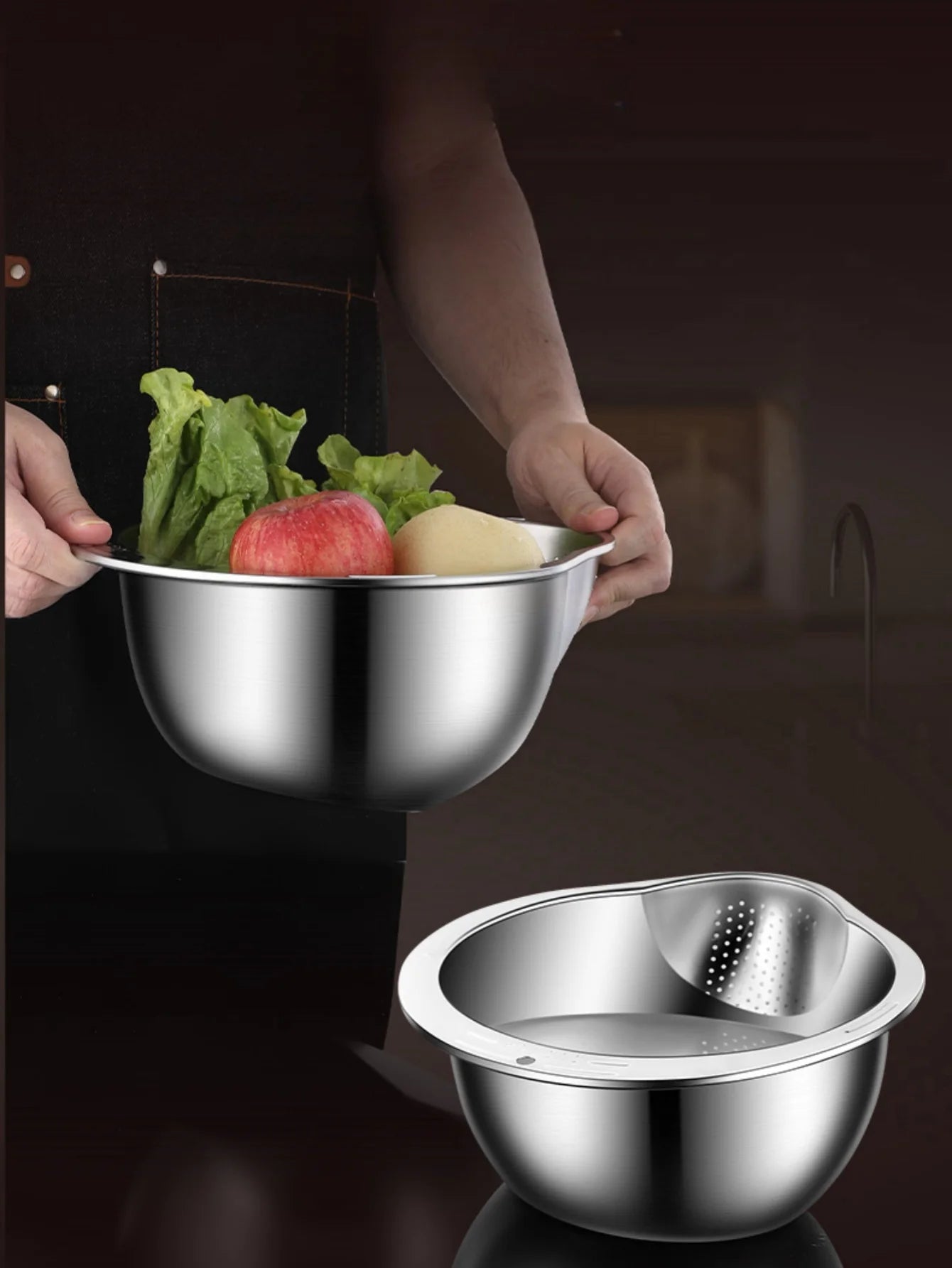 Stainless Steel Rice Washer Strainer Bowl – Multi-Purpose Rice, Fruit & Vegetable Sieve for Kitchen Use
