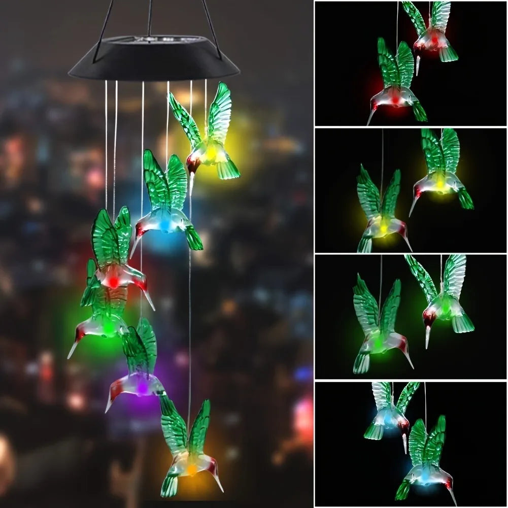 LED Color-Changing Butterfly, Dragonfly & Hummingbird Solar Wind Chime – Waterproof Outdoor Decoration & Birthday Gift