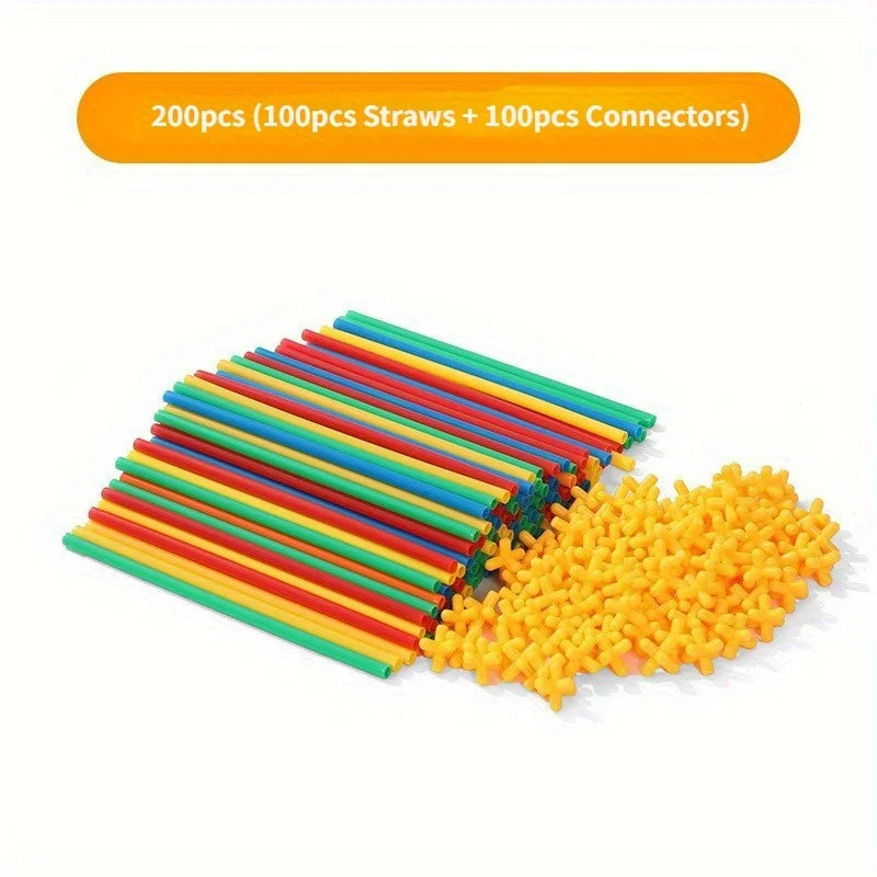 Straw Builder Construction Toy Set - Interlocking Plastic Tube Building Blocks for Kids Engineering & Creative Play