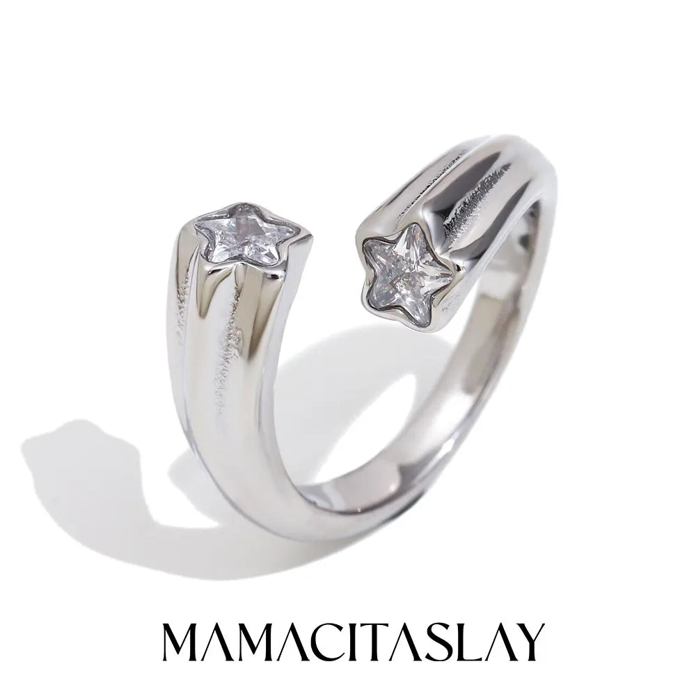 MamacitaSlay 316L Stainless Steel Star Zircon Open End Ring – Waterproof Women’s Party Jewelry Gift, High Quality Fashion Ring