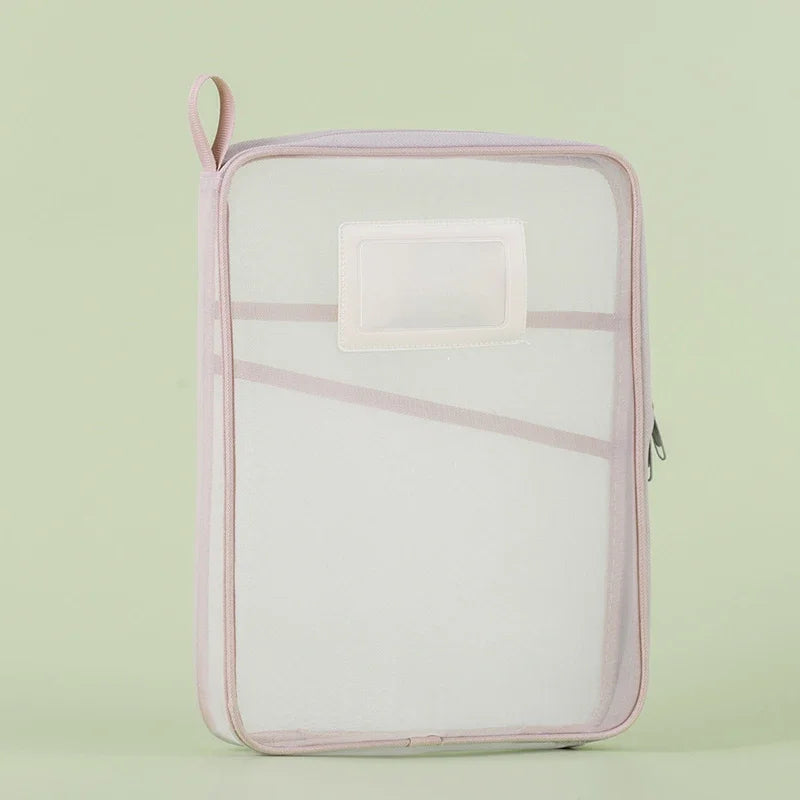 A4 Double Layer Mesh Zipper Storage Bag – Large Capacity Stationery Organizer Folder for School and Office Supplies