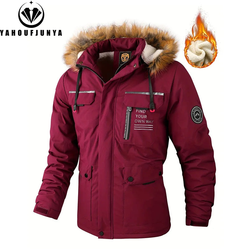 Men's Winter Fleece Jacket - Warm Windproof Outdoor Coat with Removable Hood for Hiking & Casual Wear