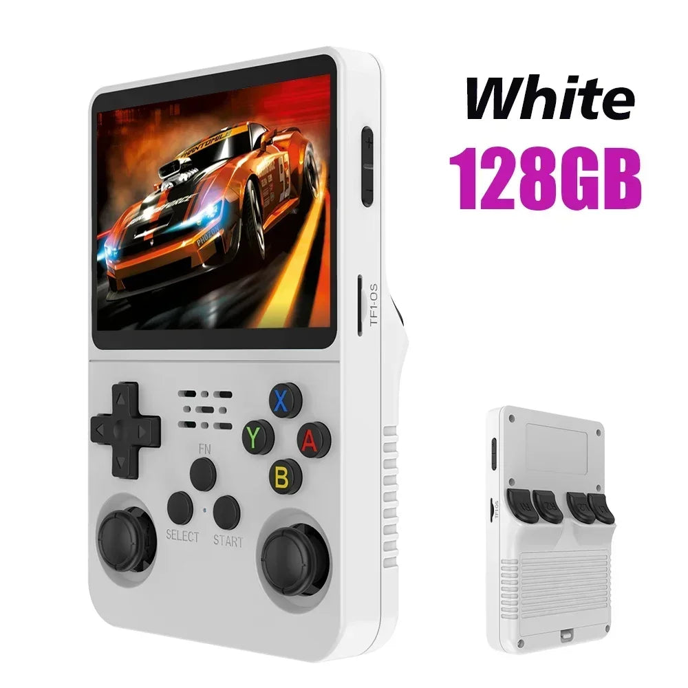 128GB Open Source R36S Video Game Console – Linux System, 3.5 Inch IPS Screen, Orange Portable Pocket Player with 64GB of Best Games
