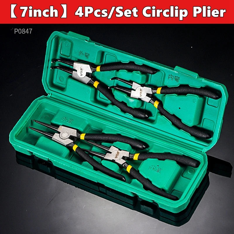 4-Piece Circlip Pliers Set - 6/7 Inch Retaining Ring Needle Nose Tools for Shaft Installation & Removal