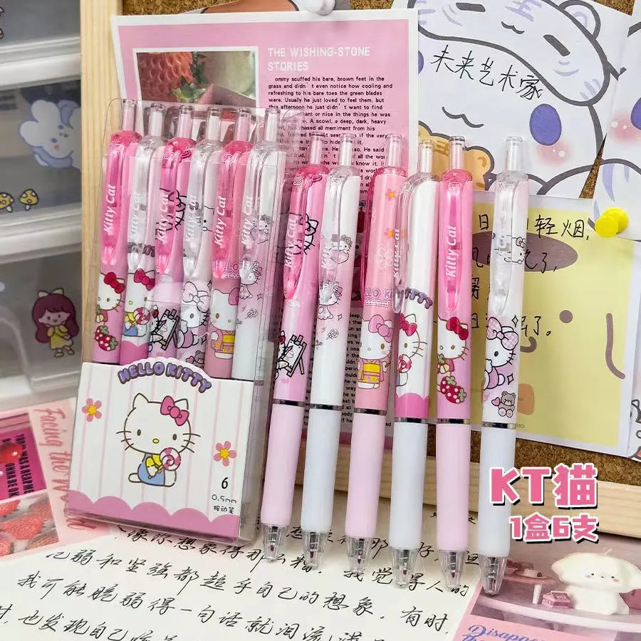 6PCS Cartoon Kuromi Gel Pens β Kawaii Hello Kitty, Cinnamoroll & Melody 0.5mm Quick-Drying School Stationery for Students