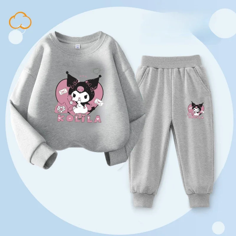 Sanrio Kuromi Cartoon Print Clothing Set for Girls β Sweatshirt & Long Pants, 2-Piece Autumn Sweatsuit for Toddlers & Kids