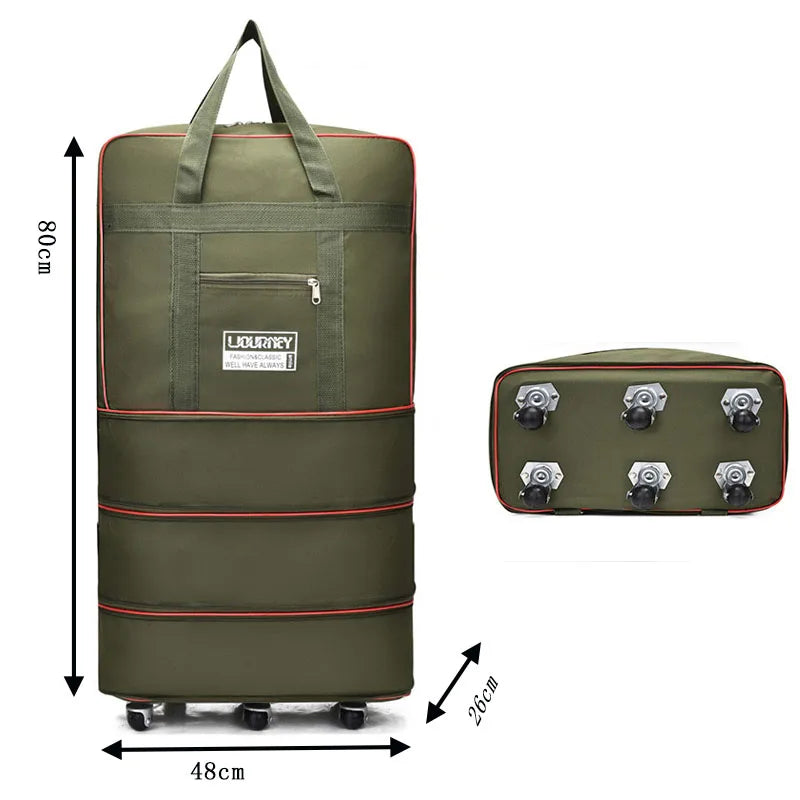 Folding Travel Bag with Swivel Wheels β Large Capacity Telescopic Luggage Storage Box for Overnight Trips & Travel