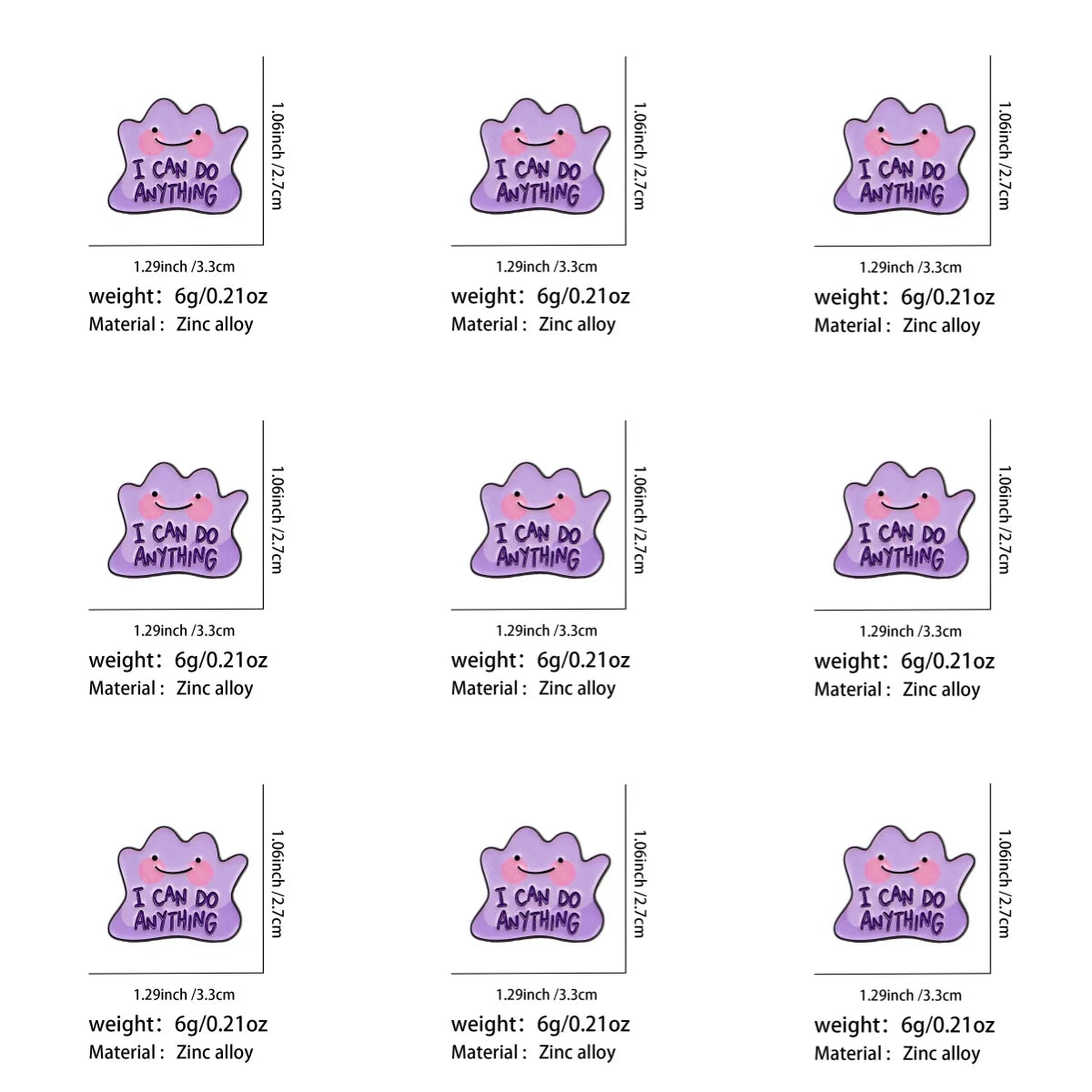 9-Piece “I Can Do Anything” Enamel Pin Set - Inspirational Brooch Badges for Backpacks, Hats, Cosplay, and Gifts