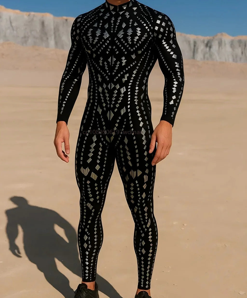 Men's Cyberpunk Muscle Bodysuit - Sci-Fi Printed Cosplay Zentai Costume for Carnival, Stage & Performance Events