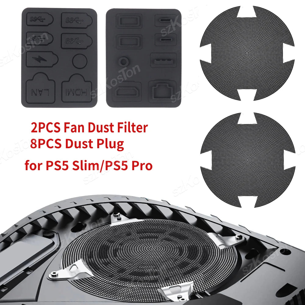 PS5 Slim & Pro Cooling Fan Dust Filter Kit – Silicone Dust Plugs & Dustproof Accessories for Game Console
