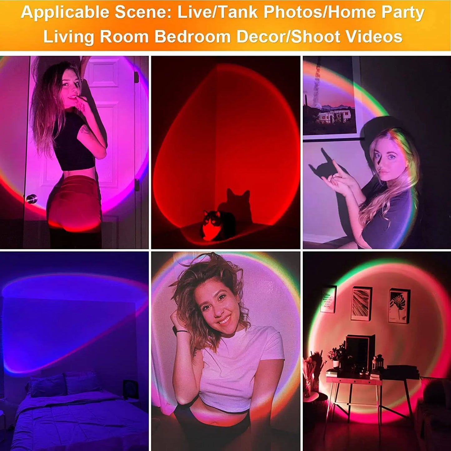 Sunset Projector Lamp - Rainbow Atmosphere Night Light for Bedroom Decor, Background Wall, and Table Lamp