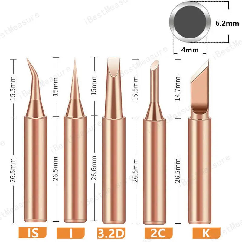 5pcs 900M-T Copper Soldering Iron Tips - Lead-Free Welding Heads for BGA Repair Tools