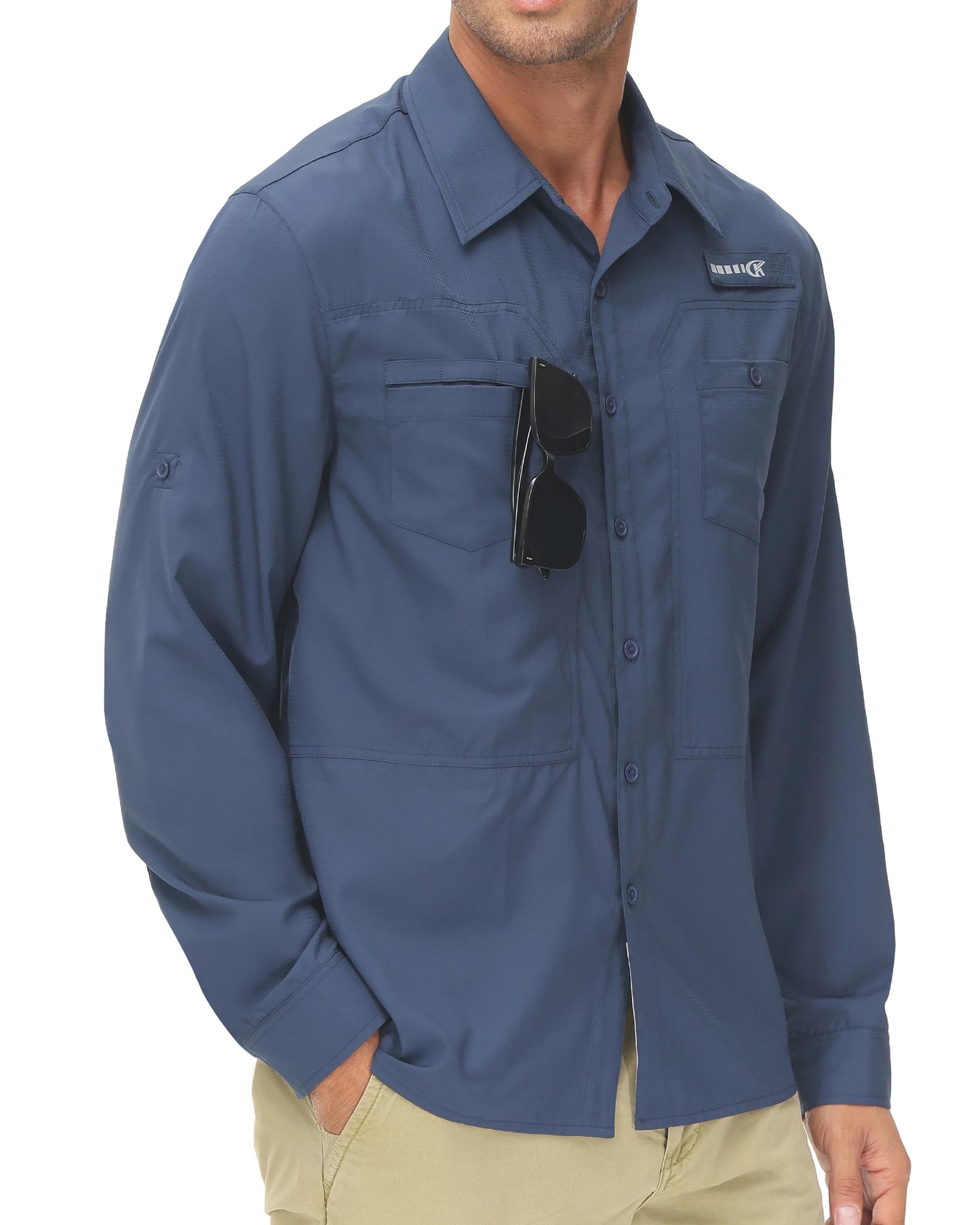 Men's UPF 50+ Long Sleeve Fishing Shirt β Sun Protection Breathable Hiking & Work Shirt with Zipper Pocket