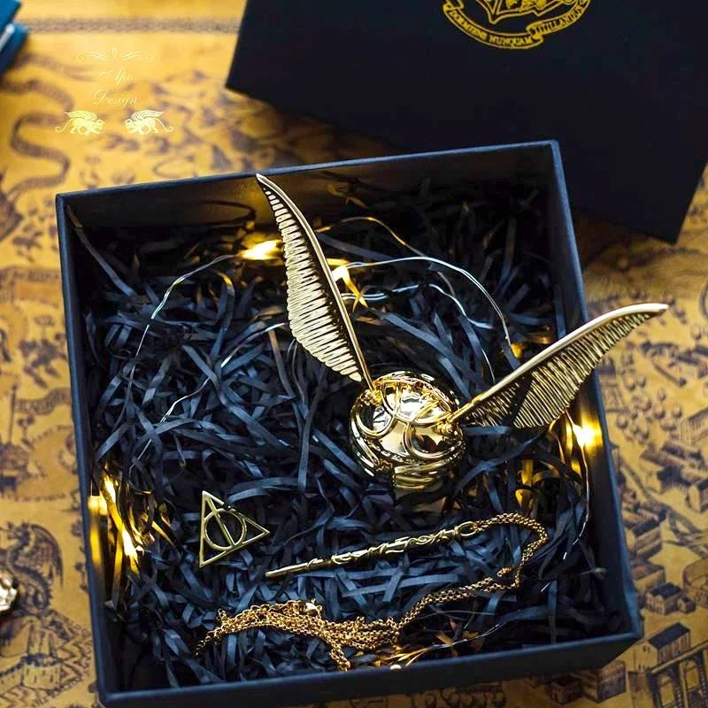 Gold Snitch Ring Box – Movable Wings Luxury Jewelry Storage Organizer, Perfect for Necklaces & Proposal Gifts