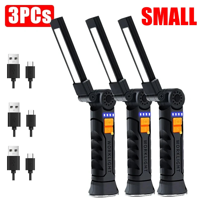 Portable COB LED Work Light - USB Rechargeable Magnetic Flashlight Camping Lantern with Hanging Hook