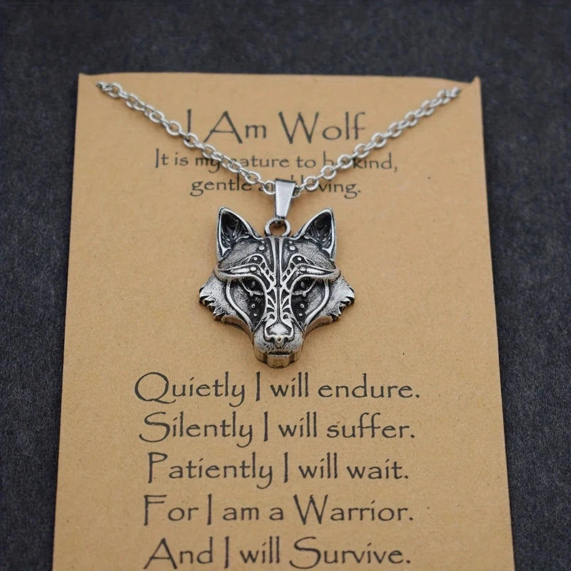 Norse "I Am Wolf" Viking Celtic Necklace for Men & Women - Popular Totem Amulet with Card, Jewelry Gift