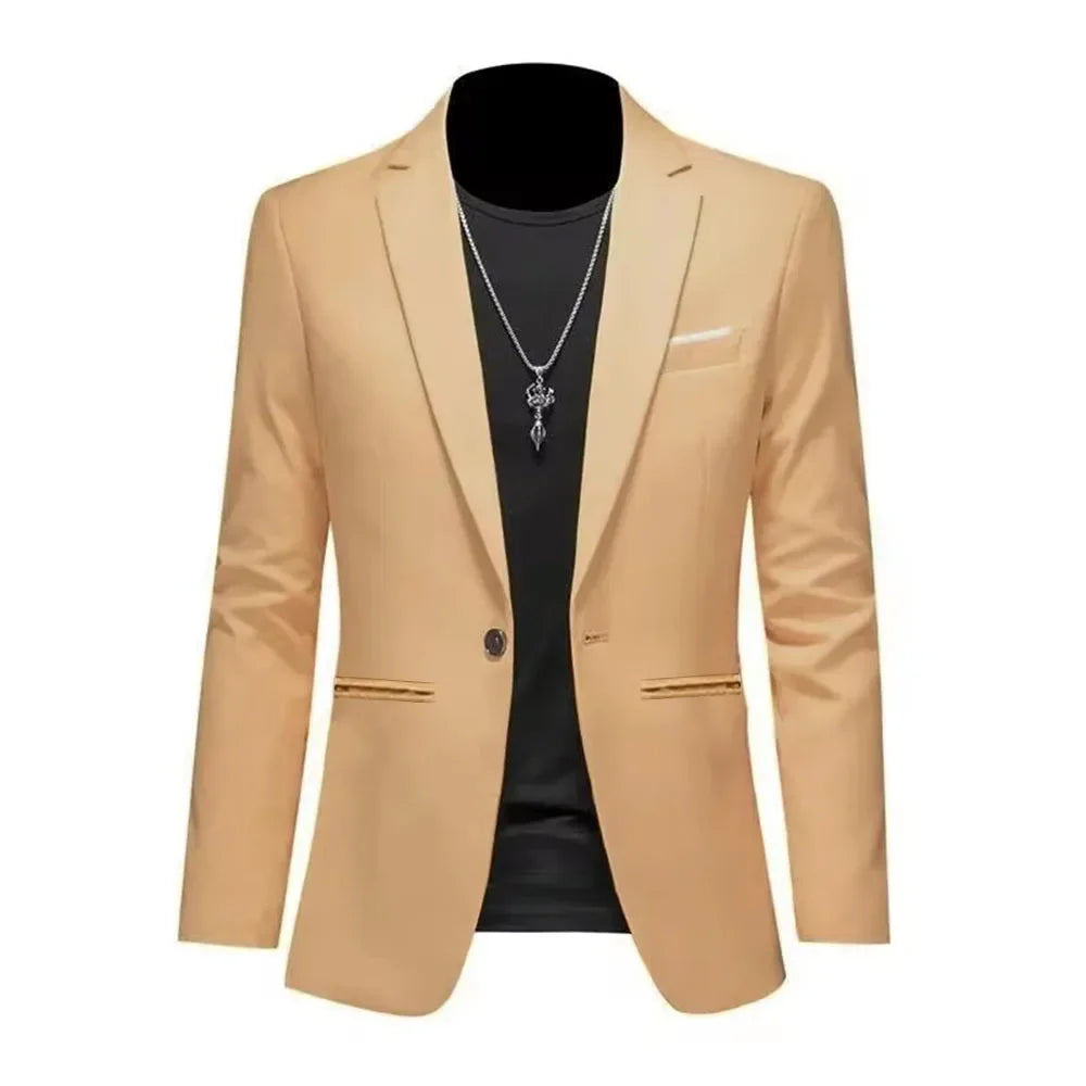 Men’s Casual Business Slim Fit Suit Jacket — Trendy Autumn Single-Button Formal Blouse, Non-Iron Solid Color