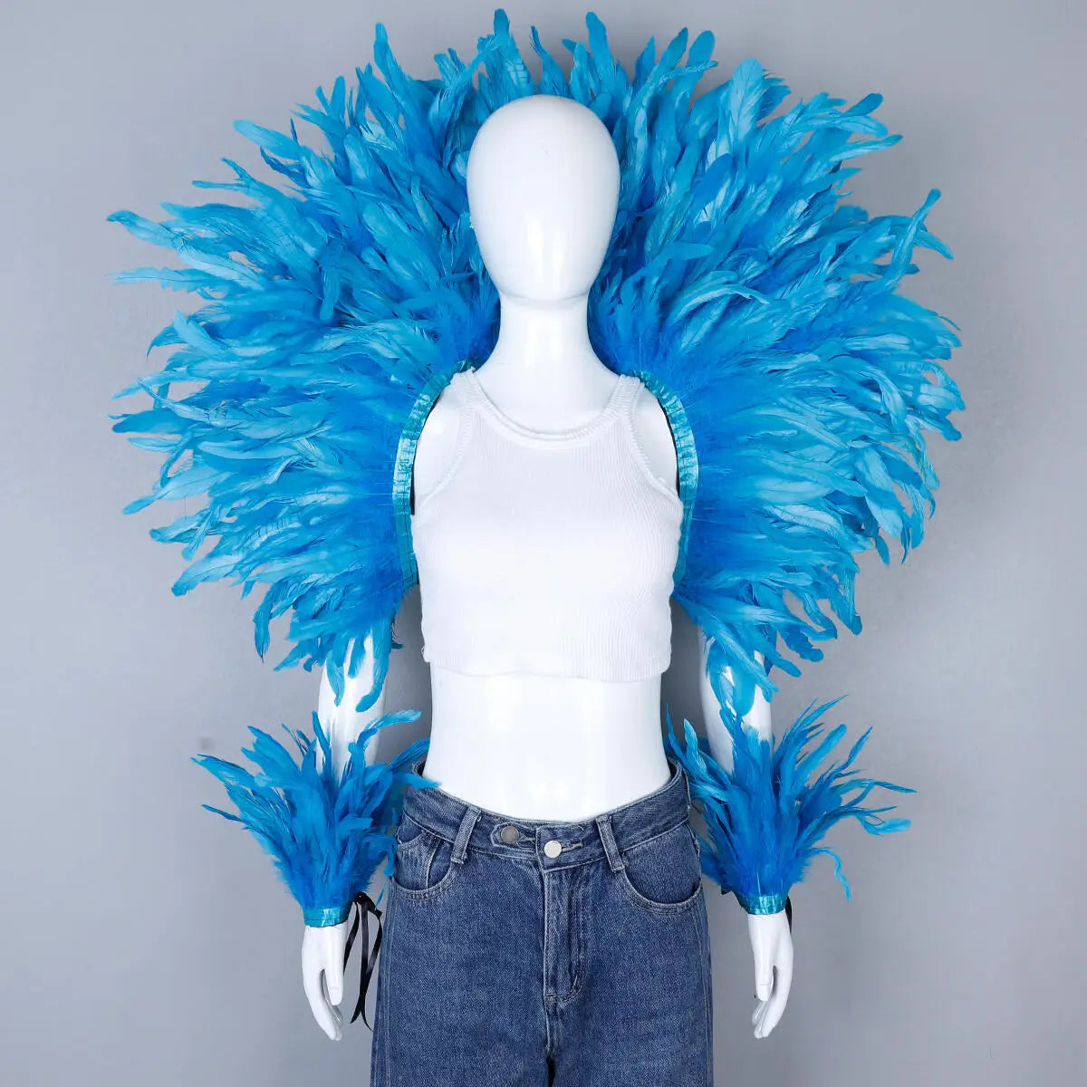 Women’s 2-Piece Feather Shawl Set - Elegant Punk-Style Cosplay Accessories for Halloween, Masquerade Balls, Parties, and Carnivals