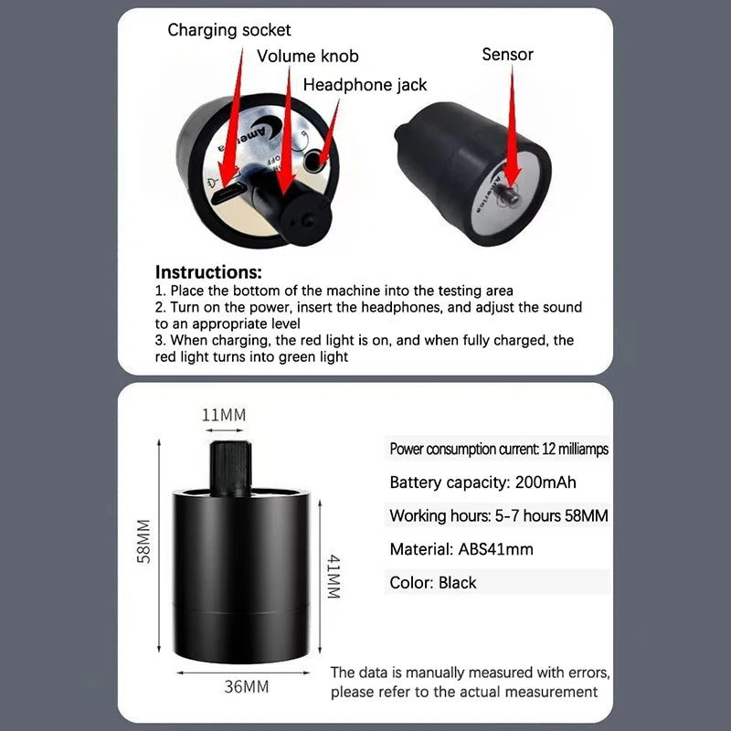 Multi-Functional Water Leak Detector - Sound Detection Tool for Finding Leaks in Construction Pipes