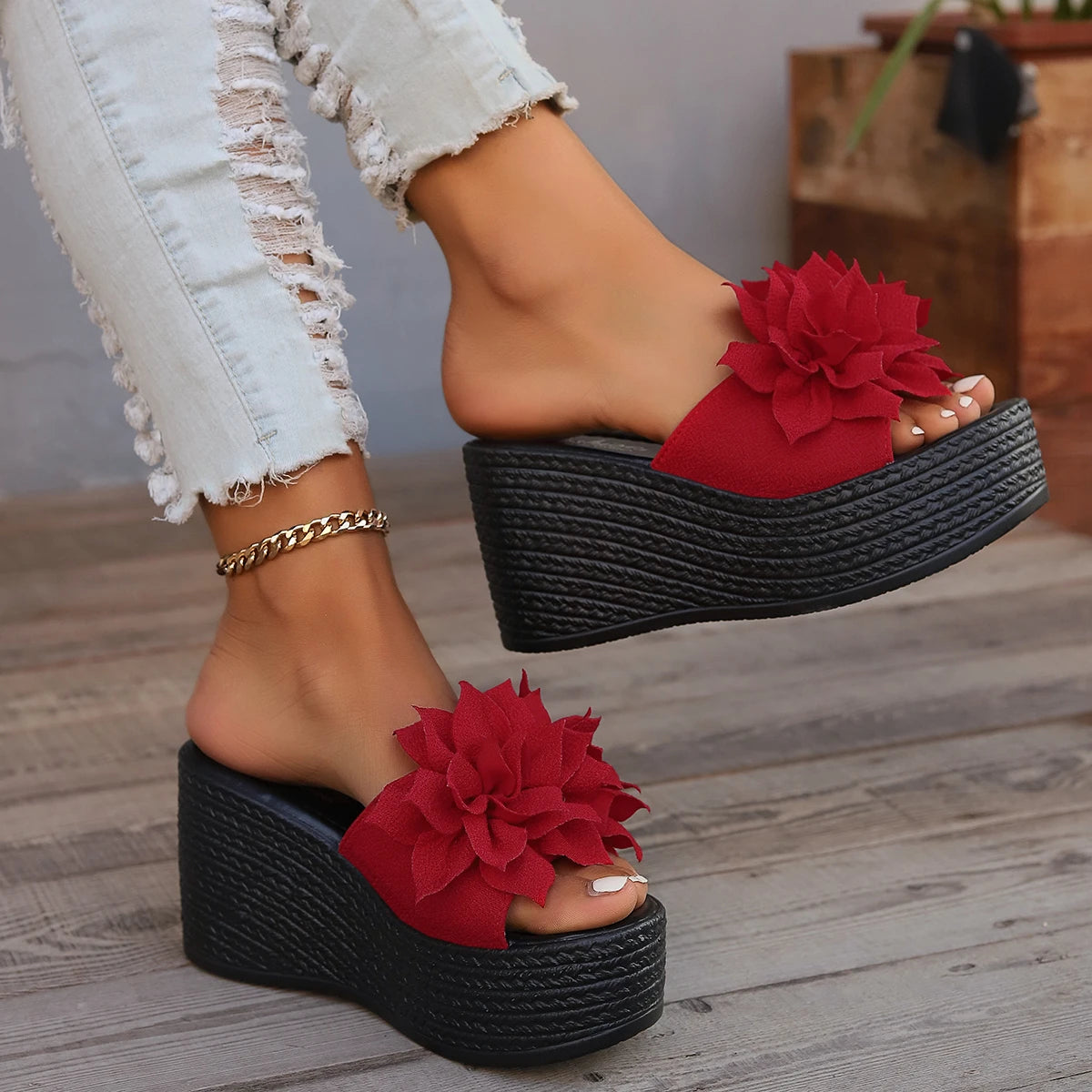 Women’s Platform Wedge Slippers – Summer Beach High Heel Flower Fashion Casual Sandals