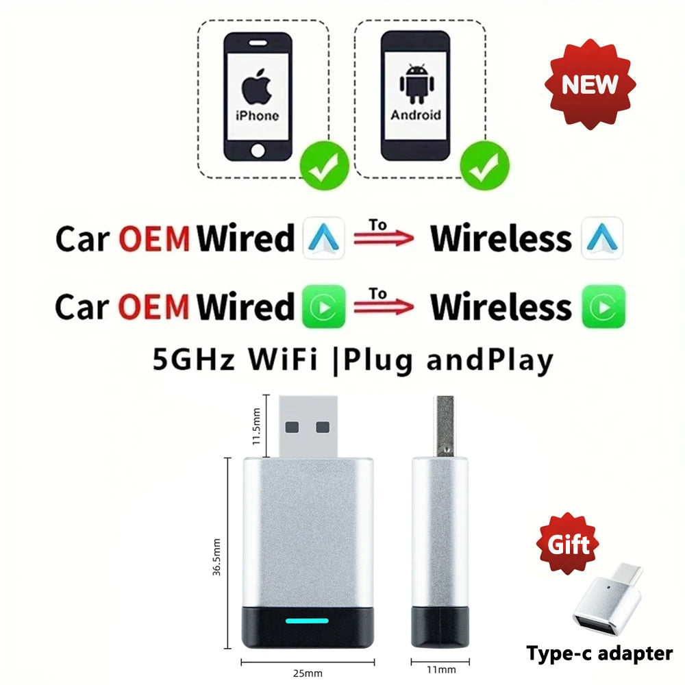 EKIY 2-in-1 AI Smart Box — Wireless CarPlay & Android Auto Adapter with Wired CarPlay for Car Intelligent Systems