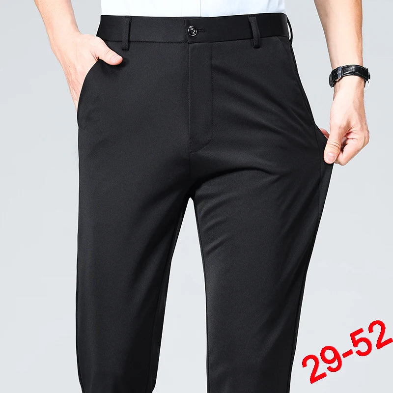 Plus Size Men's Business Suit Pants β Stretch Formal Dress Trousers | Classic Black for Big Men