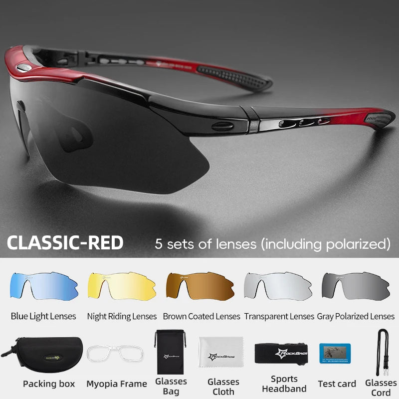 ROCKBROS Cycling Sunglasses — Polarized Photochromic MTB Sports Goggles with 5/3 Lenses