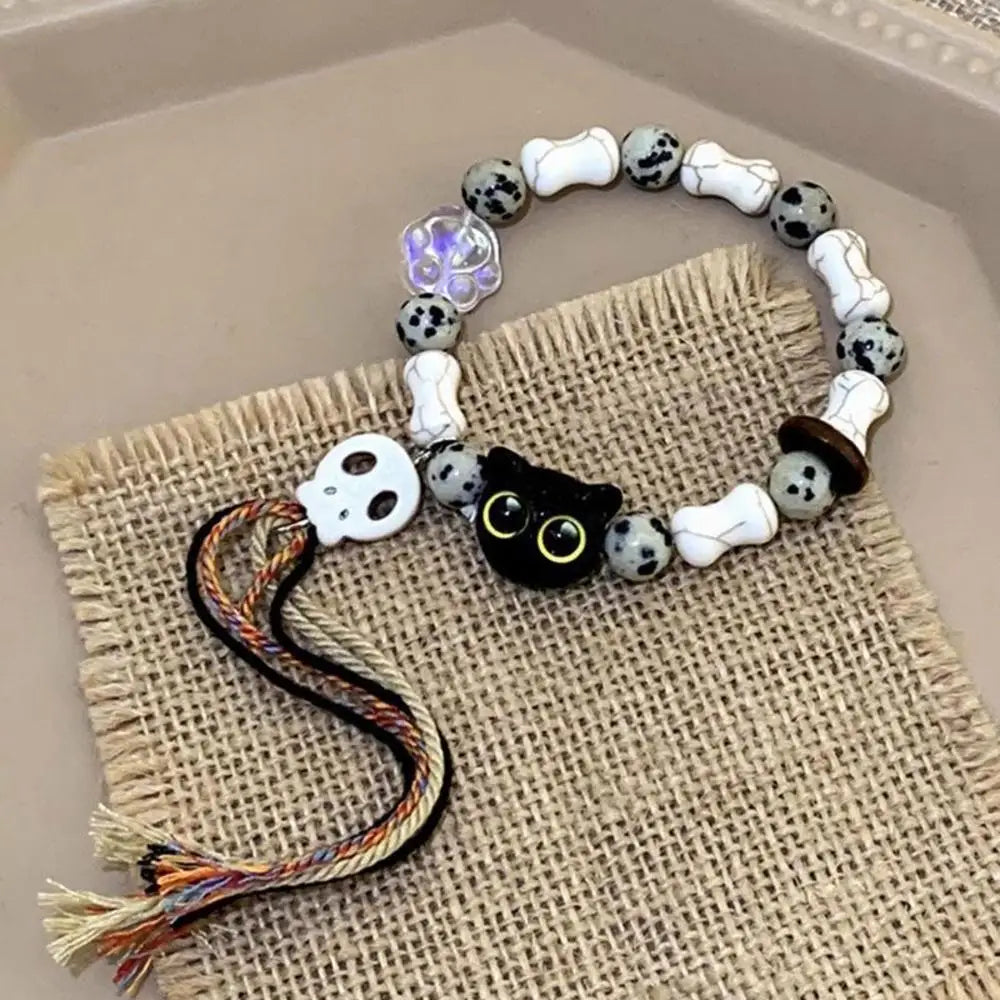 Luminous Cat Matching Bracelets for Couples | Glow-in-the-Dark Black & White Friendship Bangles | Cute Gift for Him & Her