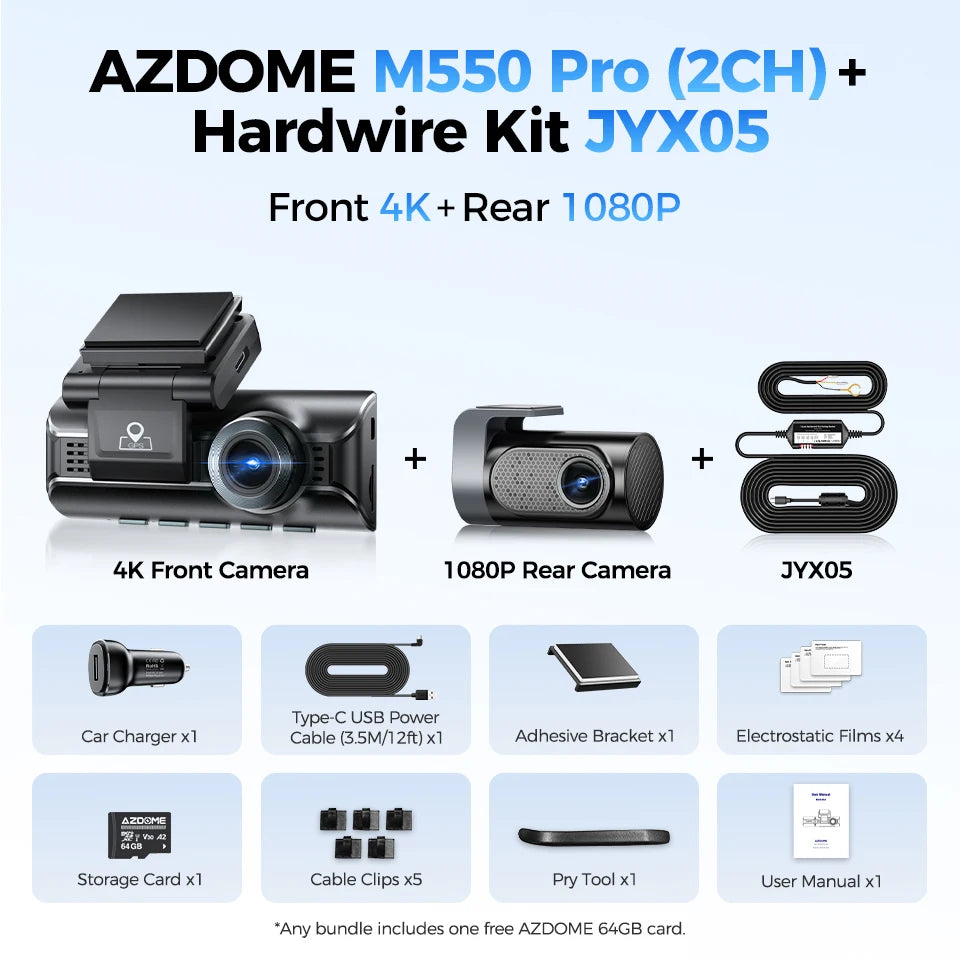 AZDOME M550 Pro 4K Dash Cam - WiFi GPS Car DVR with Night Vision G-Sensor Parking Monitor