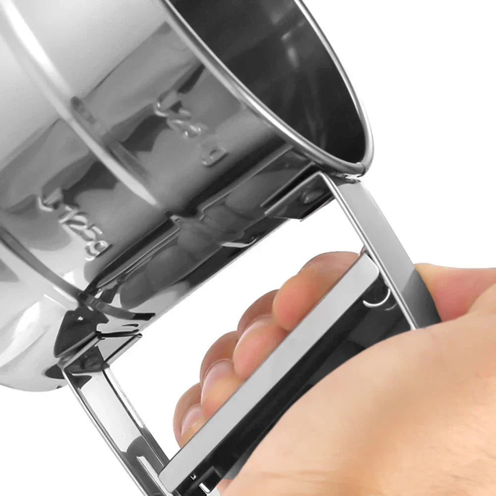 Stainless Steel Flour Sifter with Hand Press – Fine Mesh Baking Sieve for Powdered Sugar & Flour