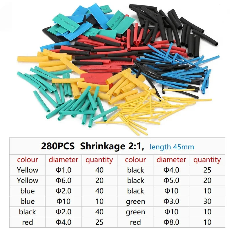 127/164/280/560PCS Heat Shrink Tubing Kit - 2:1 Insulation for Electrical Wire & Cable Connection