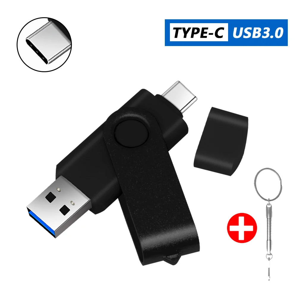 360° Rotating Type-C USB 3.0 Flash Drive – 2-in-1 High-Speed Pen Drive 16GB to 128GB, Multi-Format Compatible