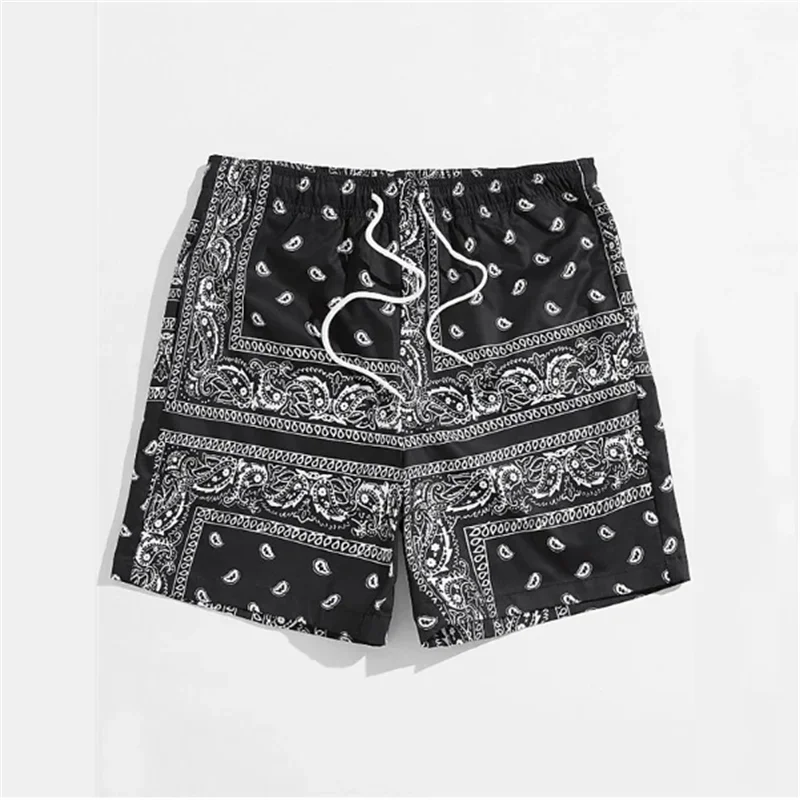 Trendy Bandana Graphic Beach Shorts - Men’s Summer 3D Printed Swim Trunks