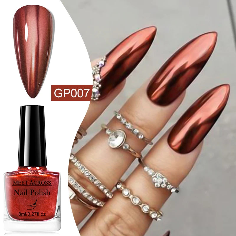 8ml Metallic Mirror Effect Nail Polish β Fast Drying Long-Lasting DIY Manicure Art, No Lamp Cure Nail Supplies