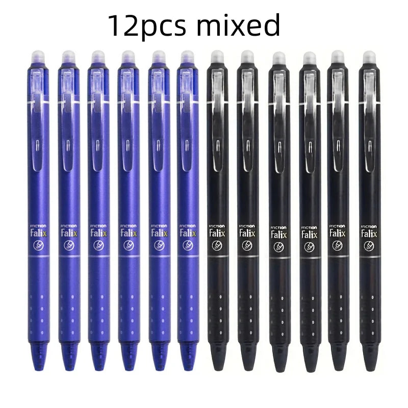 0.5mm Press-Type Erasable Gel Pens – Black & Blue Ink, Washable, Super Capacity Refills, Smooth Writing Bullet Pen