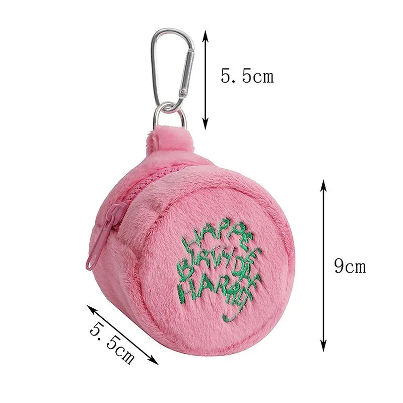 Pink Mini Coin Purse - Kawaii Plush Storage Bag for Earphones, Coins & Cords, Cute Portable Cake Pouch