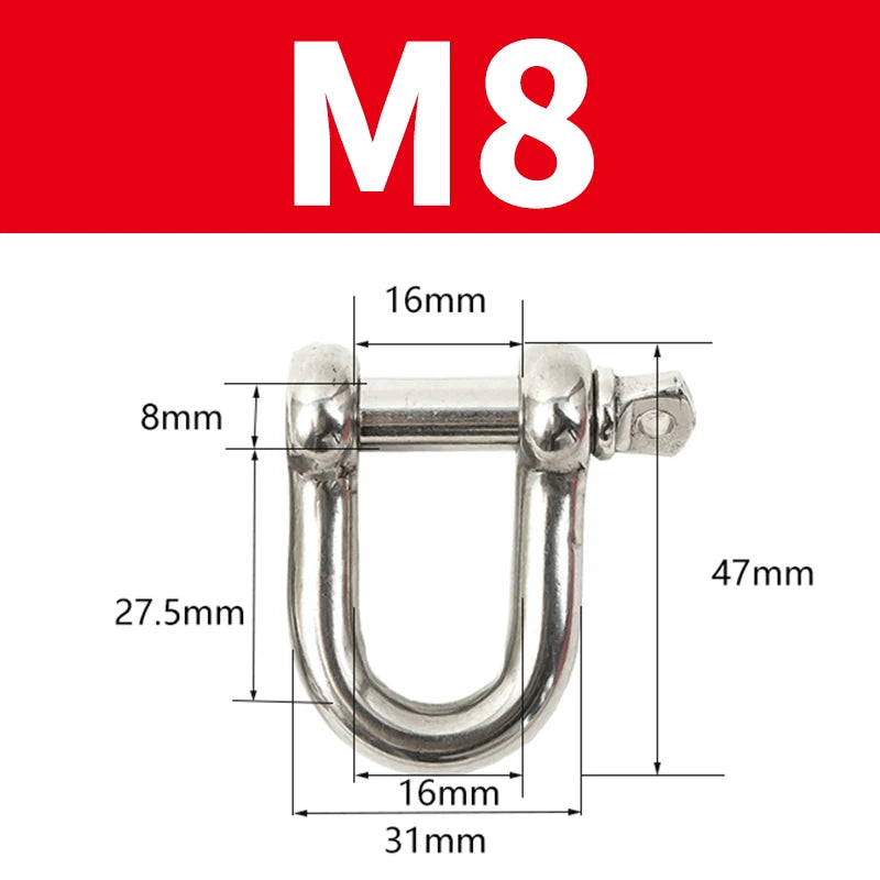 304 Stainless Steel D Shackle - Straight Short Rigging Hook for Boat & Marine Hardware