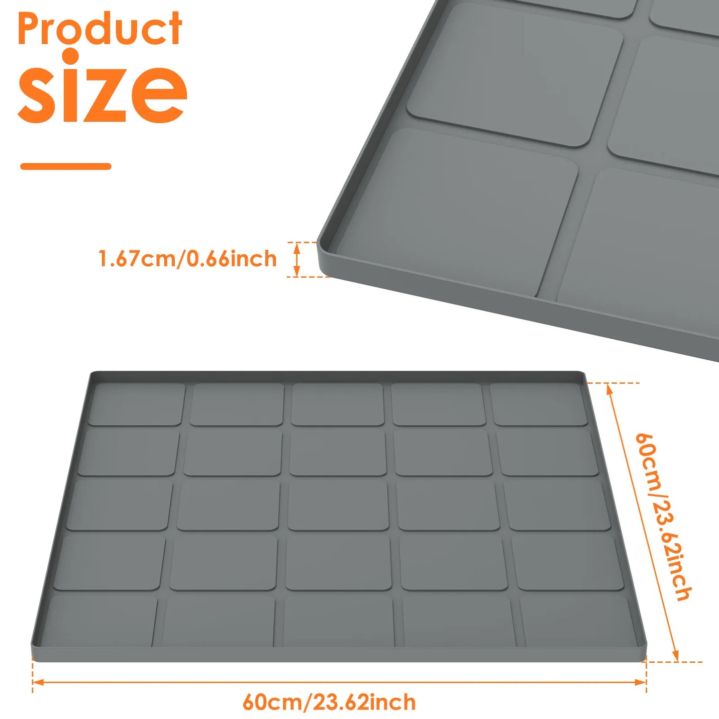 Mini Fridge & Appliance Silicone Mat 60x60cm – Non-Slip Drip Pan with Raised Edges for Floor Protection